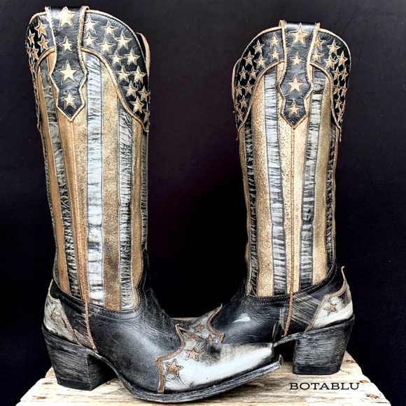 SOLD OLD GRINGO Bloom American Flag Black Knee High Cowgirl Cowboy Western Boots - Picture 3 of 9